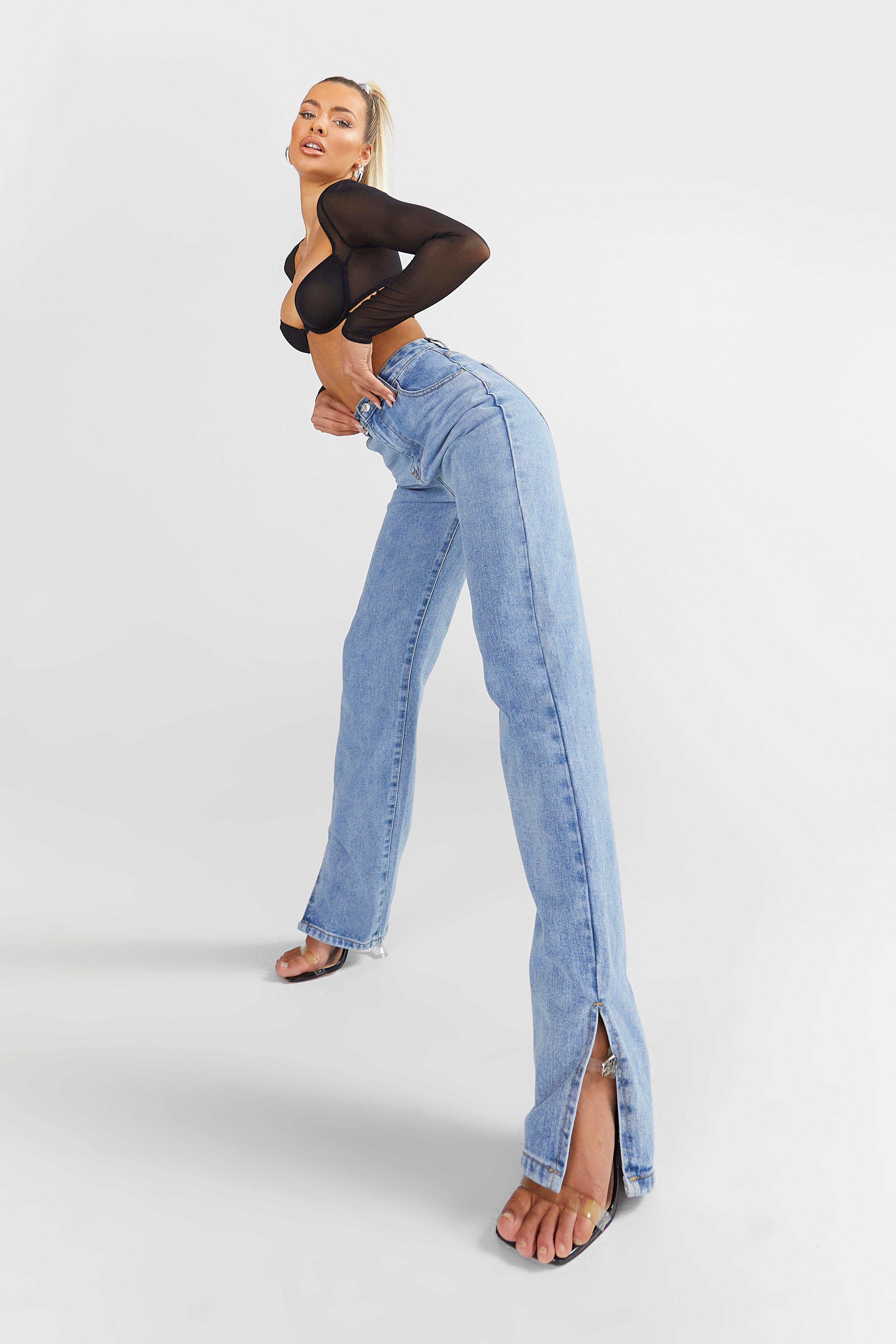 Jean droit fendu taille haute boohoo